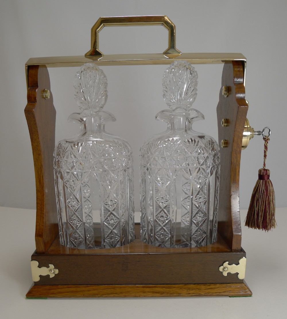 Antique English Tantalus - Exceptional Cut Crystal Oval Decanters c.1890