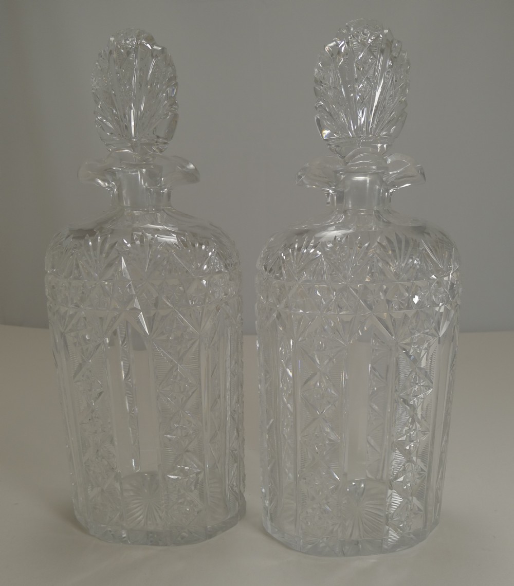 Antique English Tantalus - Exceptional Cut Crystal Oval Decanters c.1890 View X