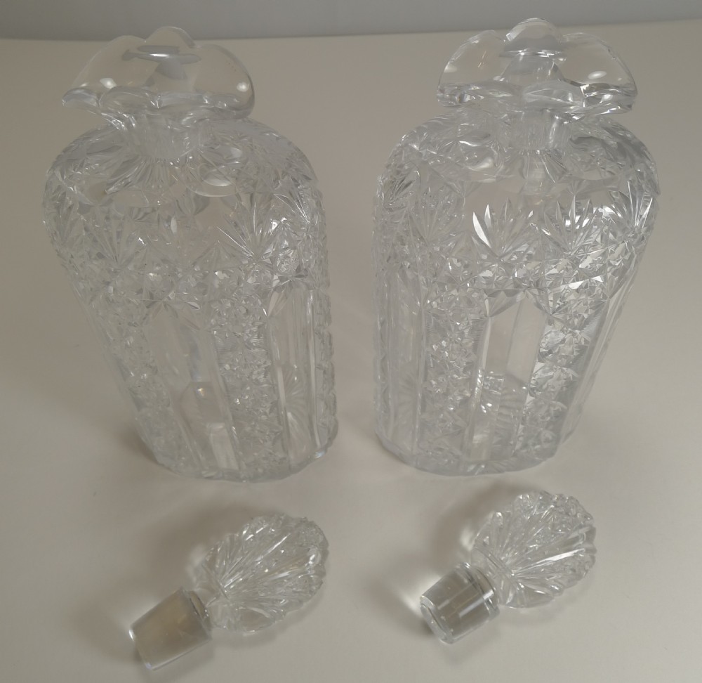 Antique English Tantalus - Exceptional Cut Crystal Oval Decanters c.1890 View XIII