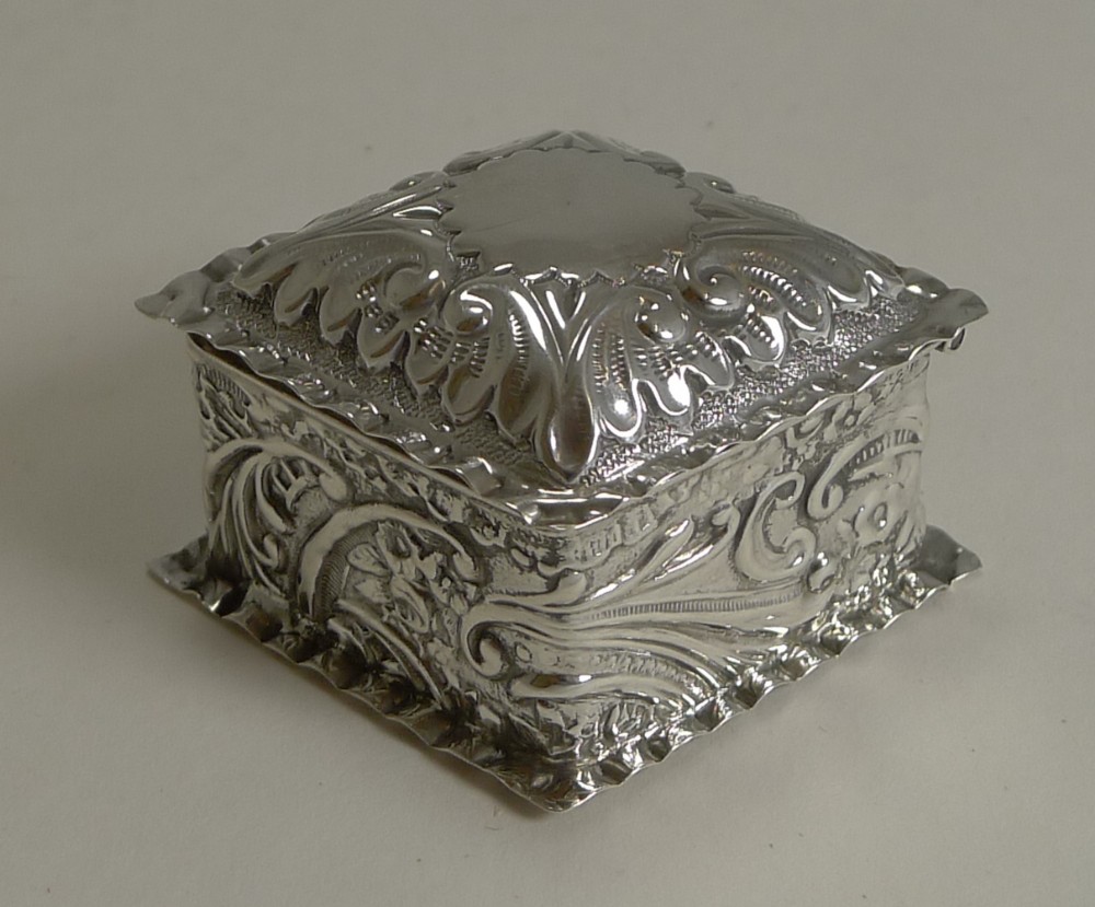 English Victorian Diamond Shaped Sterling Silver Pill Box