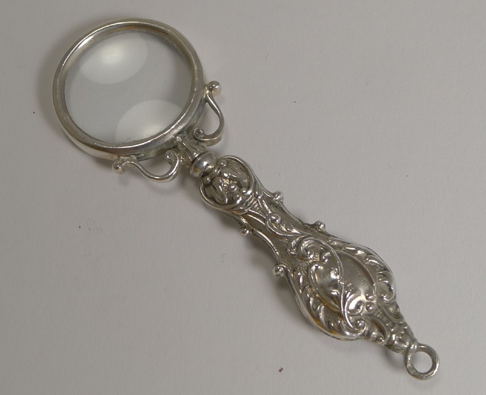 Small Antique English Sterling Silver Magnifying Glass - 1906