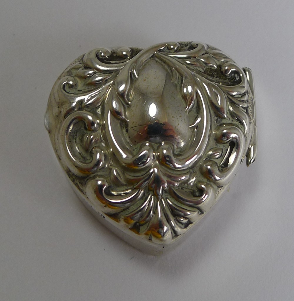 Petite Antique English Heart Shaped Pill Box - 1901
