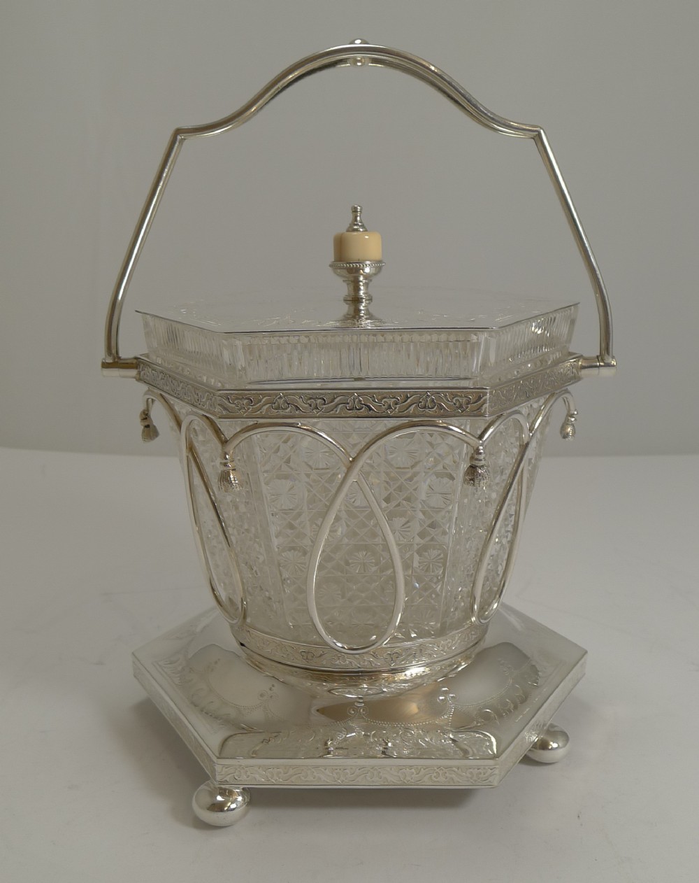 Finest Hand Cut Crystal and Silver Plate Biscuit Box c.1870
