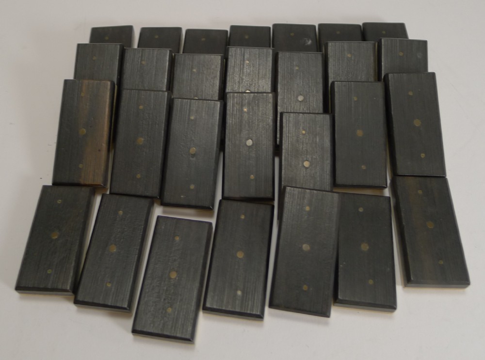 Antique English Boxed Set Bone & Ebony Wood Dominoes c.1890 View V