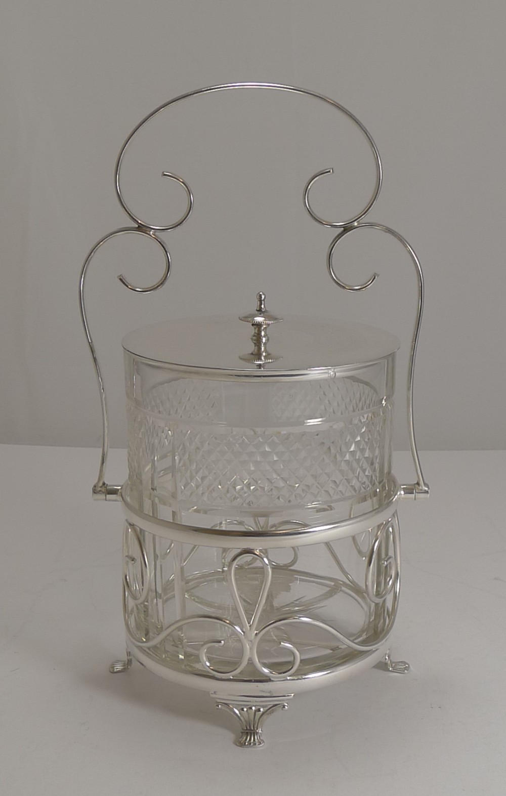 Antique English Cut Crystal and Silver Plate Biscuit Box c.1900