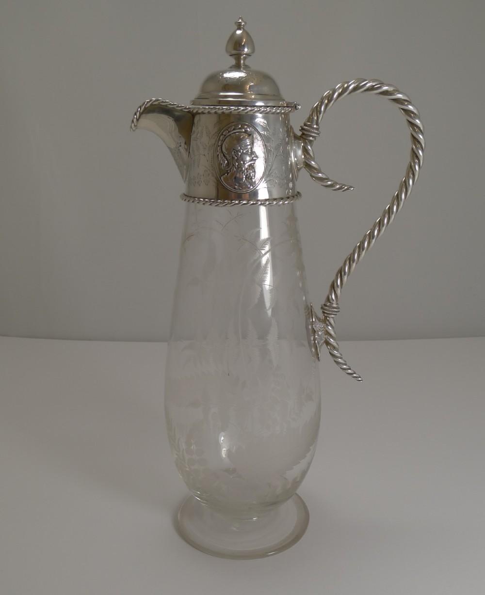 Antique English Fern Engraved Claret Jug c.1890 - Silver Plate
