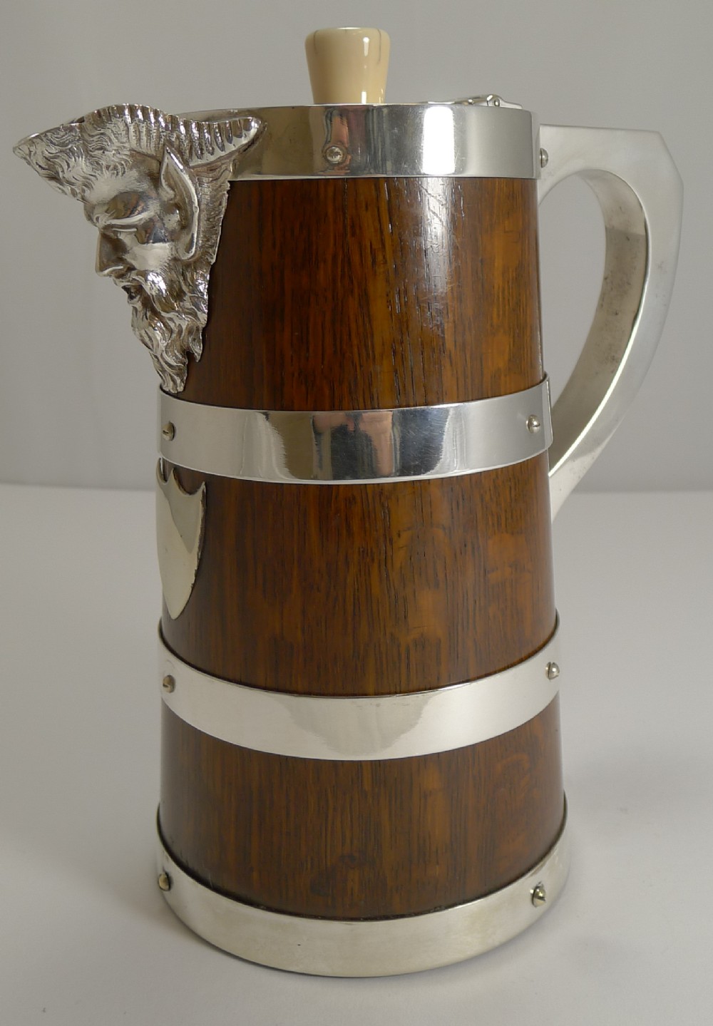 Antique English Coopered Oak Water Jug - Figural Spout c.1890