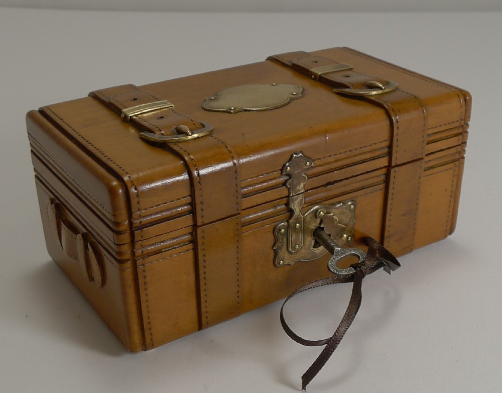 Antique French Miniature Carved Fruitwood Trunk by Seugnot, Paris c.1880