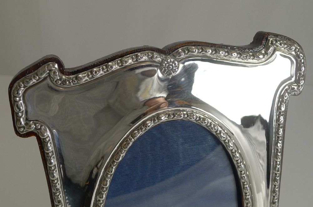 Grand Large Antique English Sterling Silver Photograph Frame by Walker and Hall View V