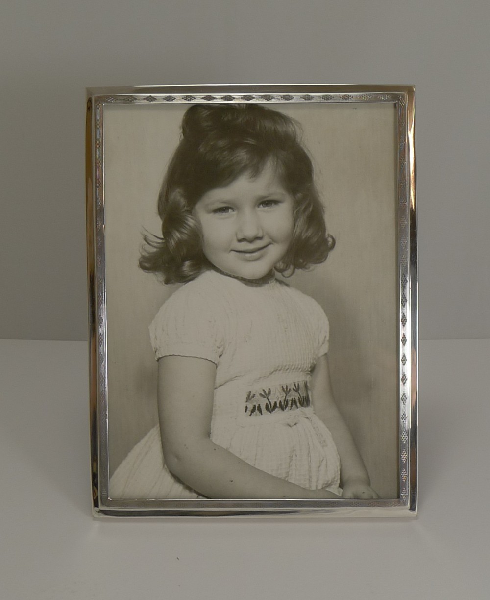 Elegant Engine Turned English Sterling Silver Photograph Frame -1915