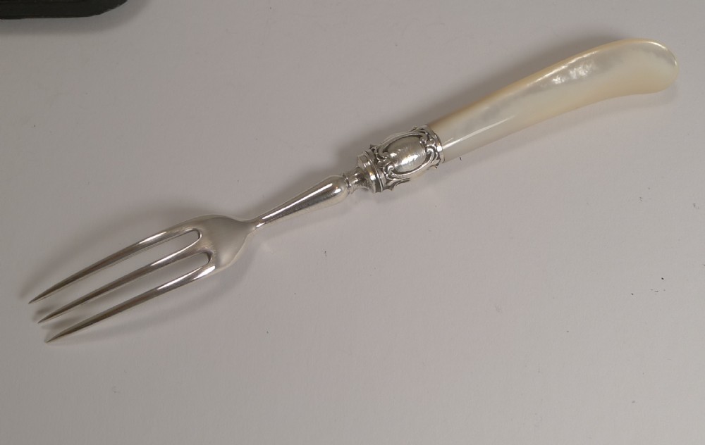 Antique English Sterling Silver & Mother of Pearl Cake or Desert Forks - 1900 View III