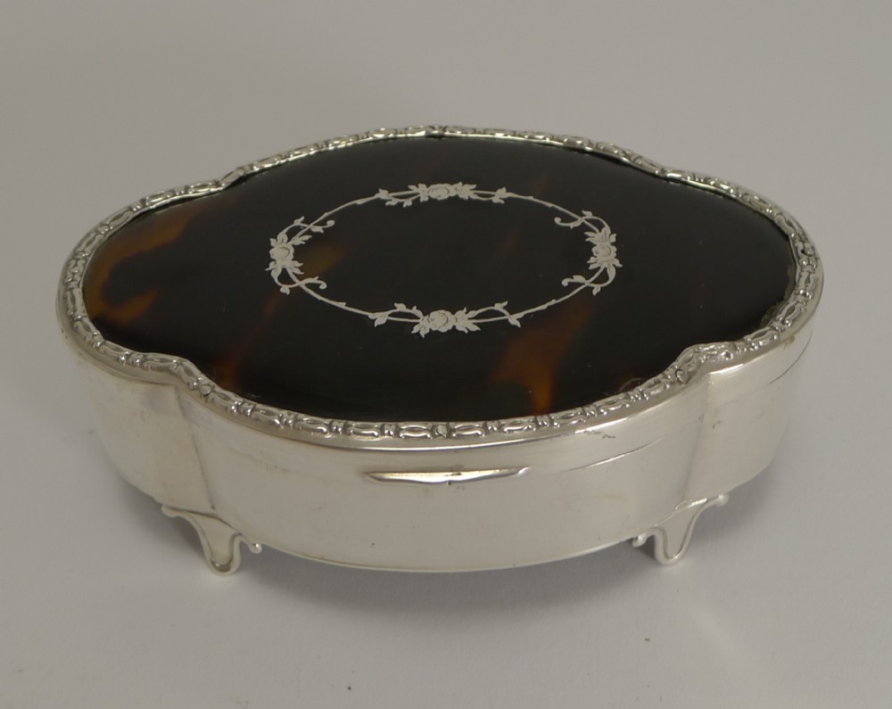 Antique English Silver and Tortoiseshell Jewellery Box - 1911