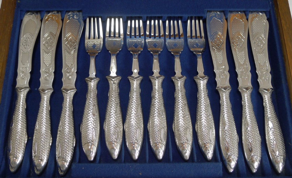 Novelty Fish Knives and Forks In Silver Plate by Martin Hall