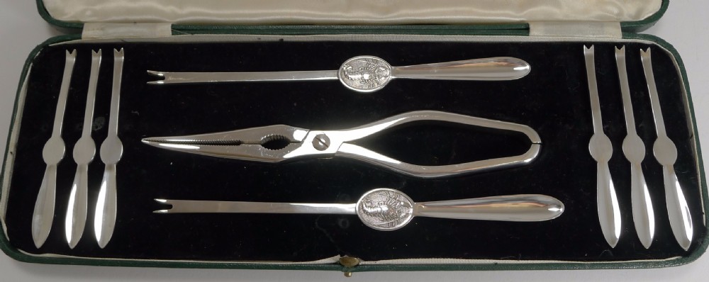 Antique English Silver Plated Lobster Picks and Crackers by Thomas Bradbury View VI