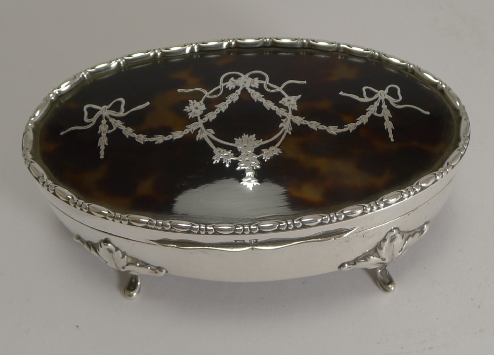 Pretty Antique Silver and Tortoiseshell Jewellery Box - 1914