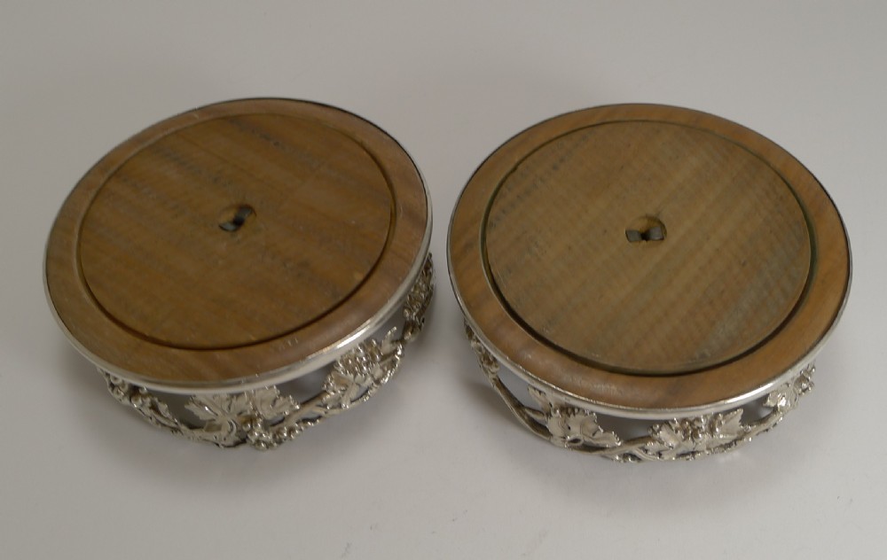 Finest Pair Antique English Silver Plate Wine Coasters by Elkington - 1854 View IV
