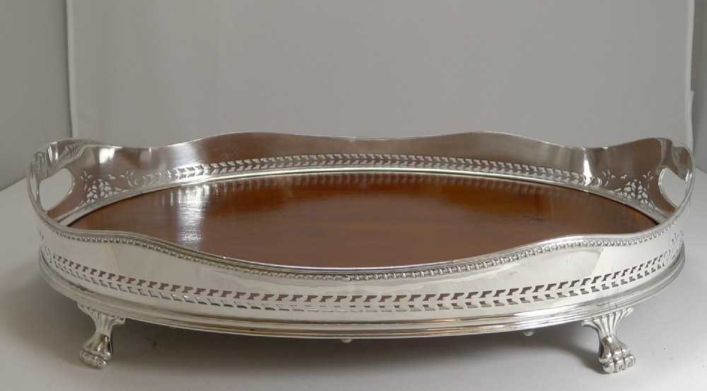 Fabulous Large Fruitwood and Silver Plate Tray - Selfridges, London c.1890