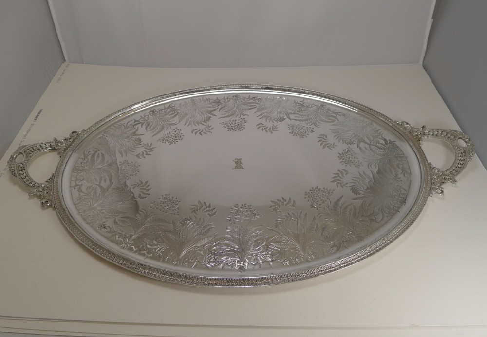 Grand Large Silver Plate Serving Tray - Ferns, by James Dixon & Sons c.1875