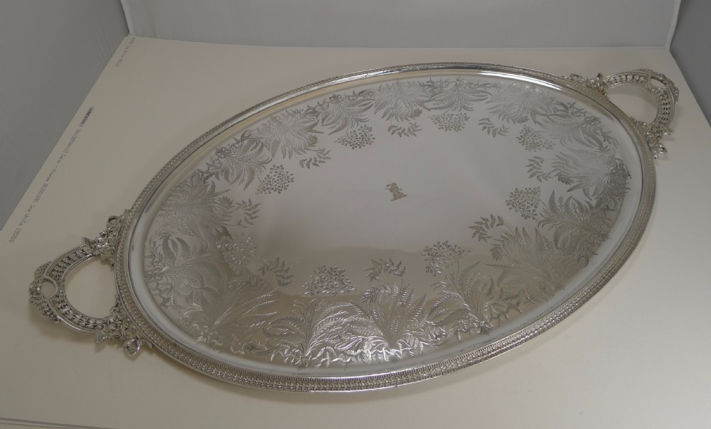 Grand Large Silver Plate Serving Tray - Ferns, by James Dixon & Sons c.1875 View II