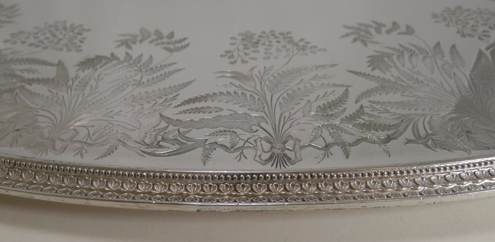 Grand Large Silver Plate Serving Tray - Ferns, by James Dixon & Sons c.1875 View V