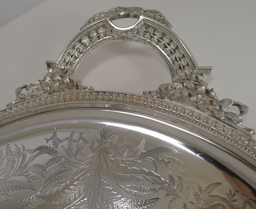 Grand Large Silver Plate Serving Tray - Ferns, by James Dixon & Sons c.1875 View VI