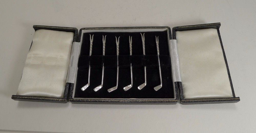 Boxed Set Six Golf Club Cocktail Sticks c.1930 View IV