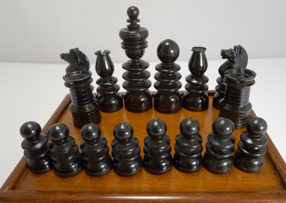 Antique English Regency Style Chess Set In Wooden Case c.1900 View II