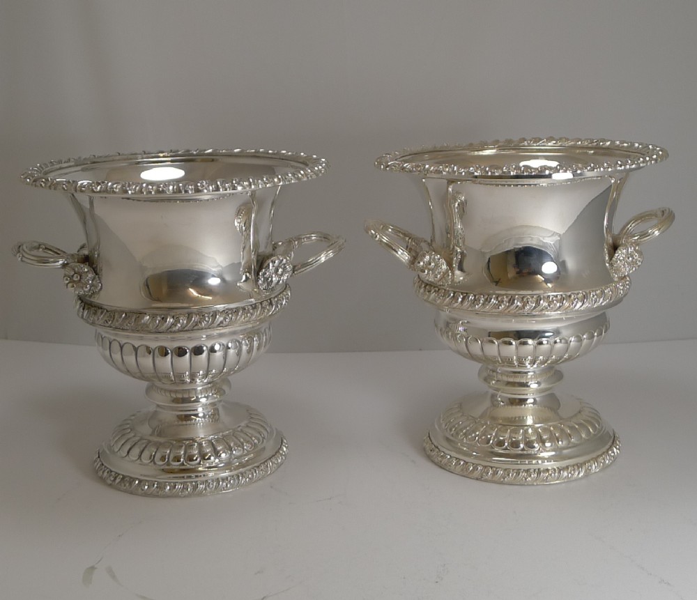 Pair Antique English Silver Plated Wine or Champagne Coolers c.1900