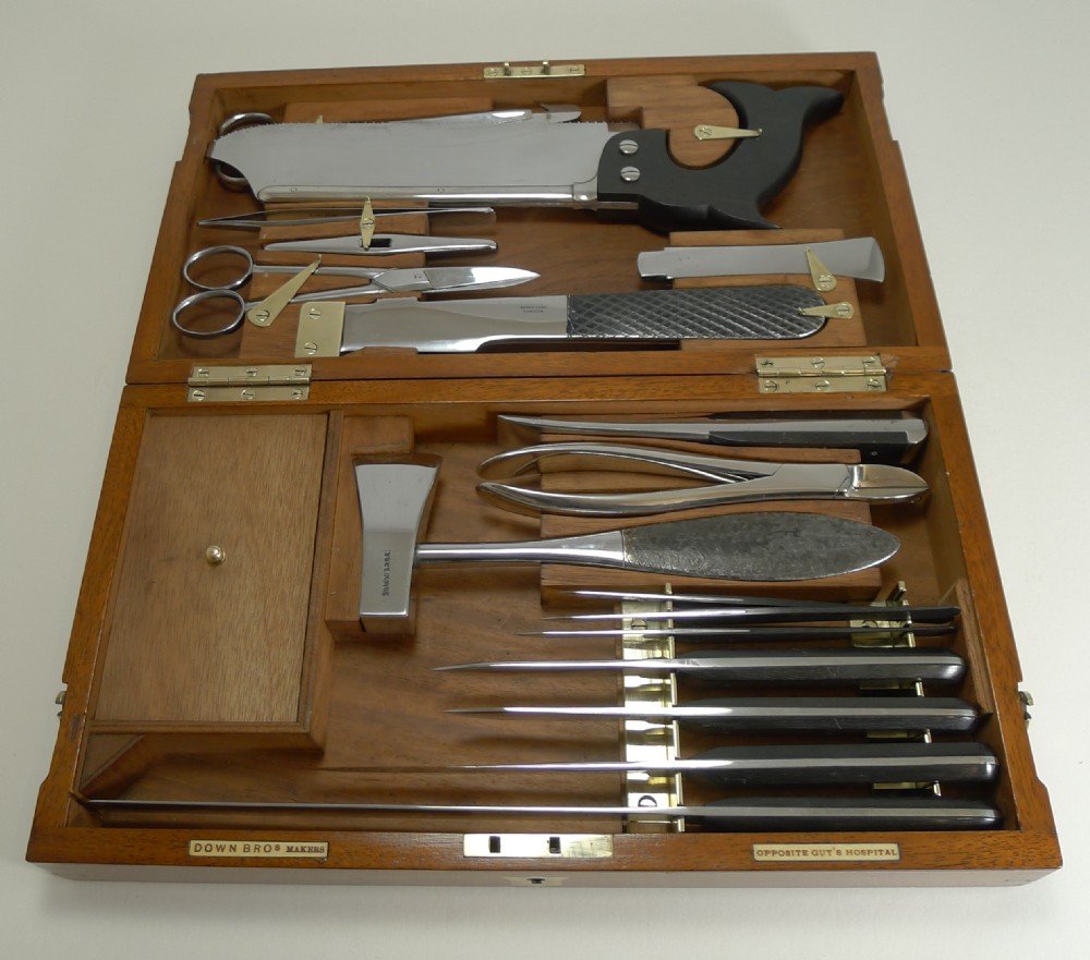 Mahogany and Brass Cased Down Brothers Surgeons Instruments c.1890
