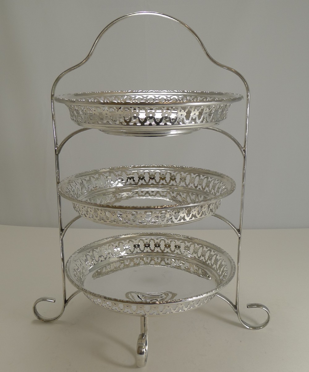 Stunning Antique English Cake Stand In Silver Plate c.1900