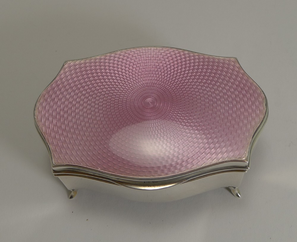 Silver and Pink Guilloche Enamel Jewellery Box by Asprey, London