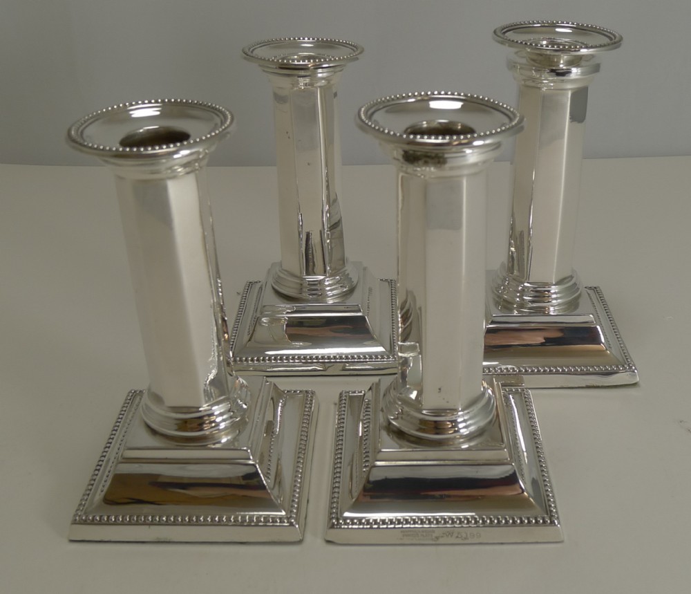 Handsome Set Four Silver Plated Candlesticks by Mappin and Webb