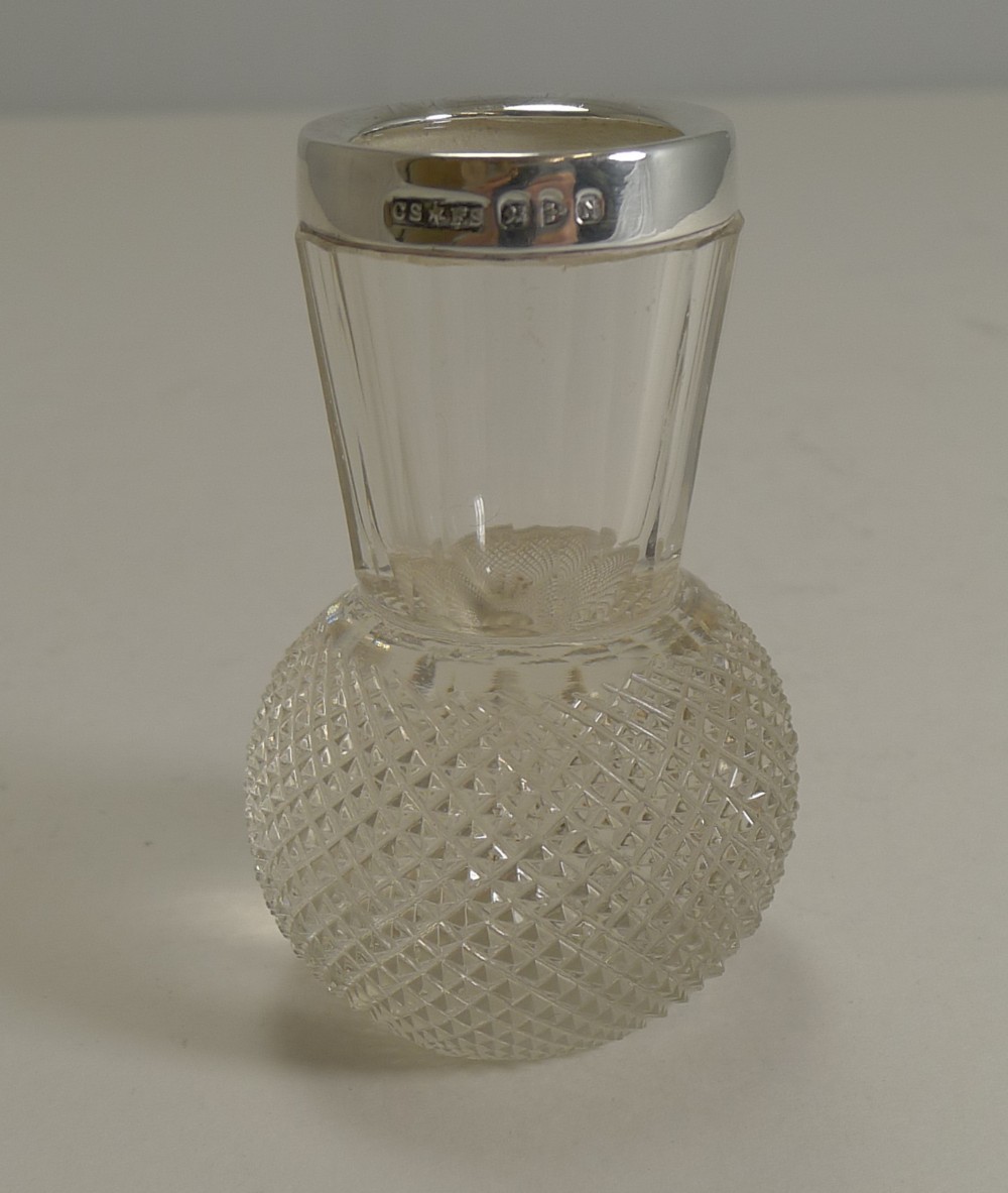 Antique English Cut Crystal and Sterling Silver Match Strike - Scottish Thistle