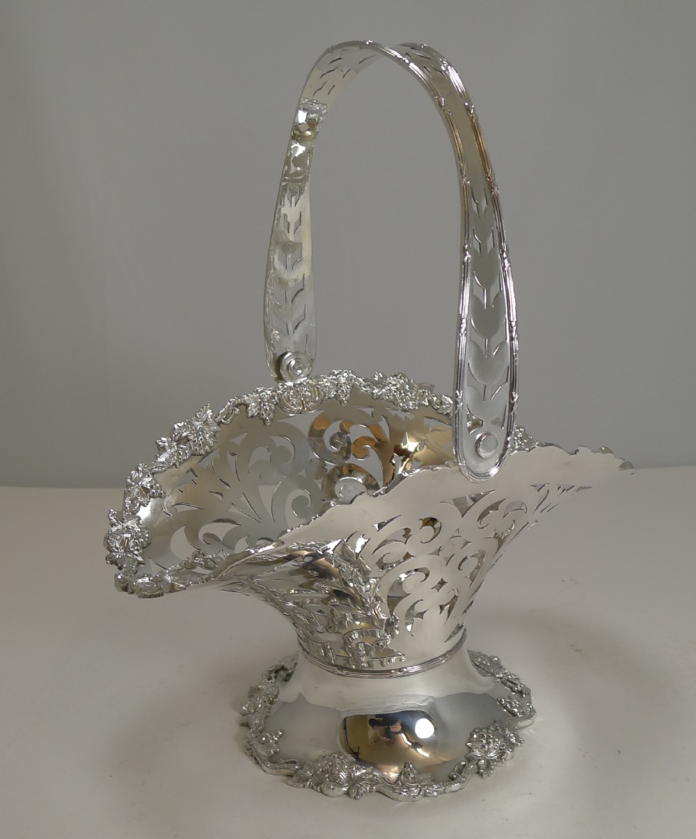 Stunning Antique English Reticulated Silver Plate Fruit Basket c.1900