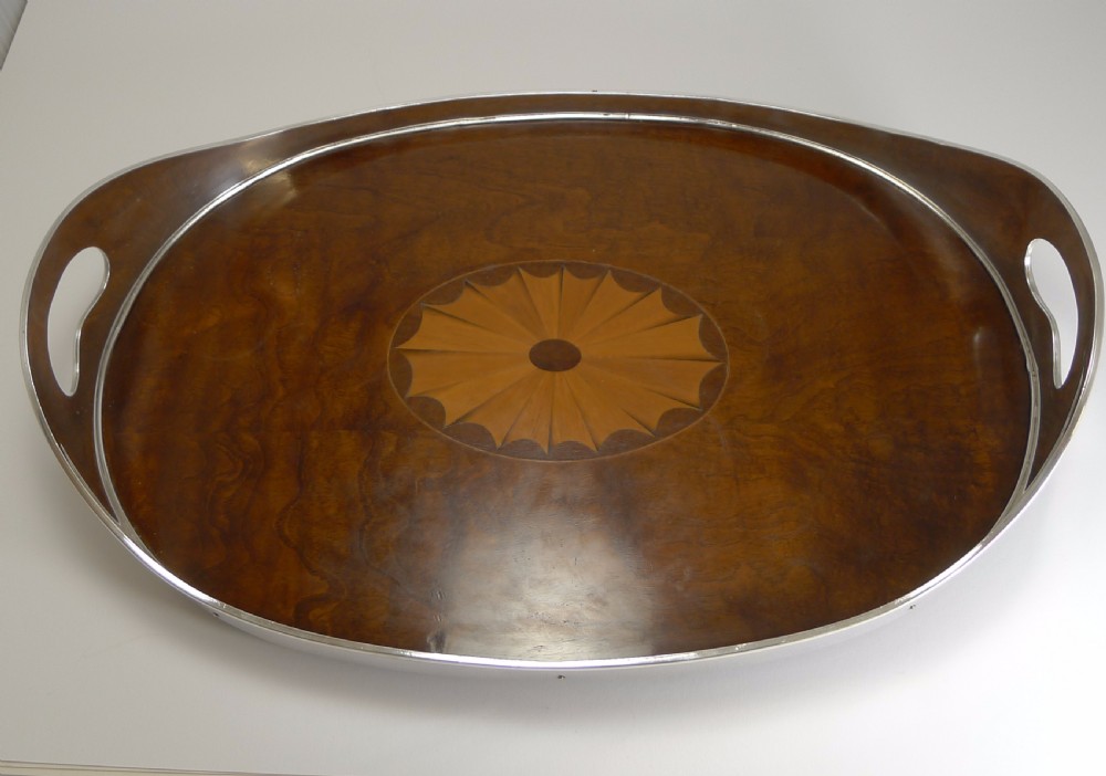 Grand Inlaid Tray with Fabulous Silver Plated Gallery c.1900