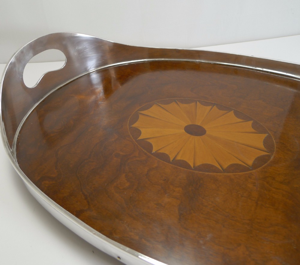 Grand Inlaid Tray with Fabulous Silver Plated Gallery c.1900 View VIII