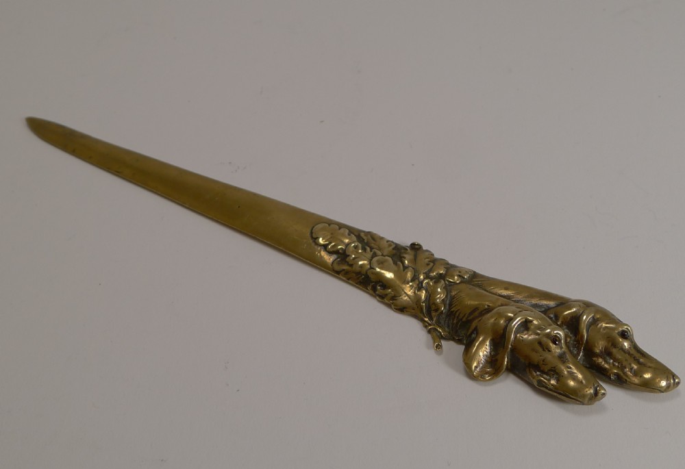 Antique English Novelty Letter Opener - Dogs with Glass Eyes