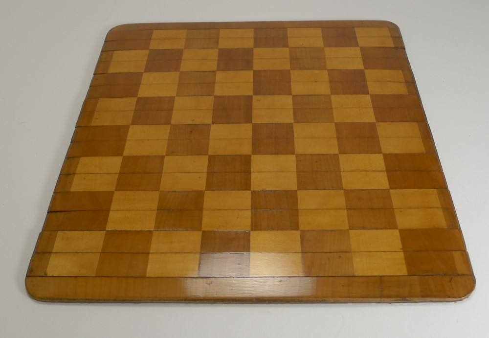 Antique Wooden Travel Chess Board - Roll Up c.1900 View IV