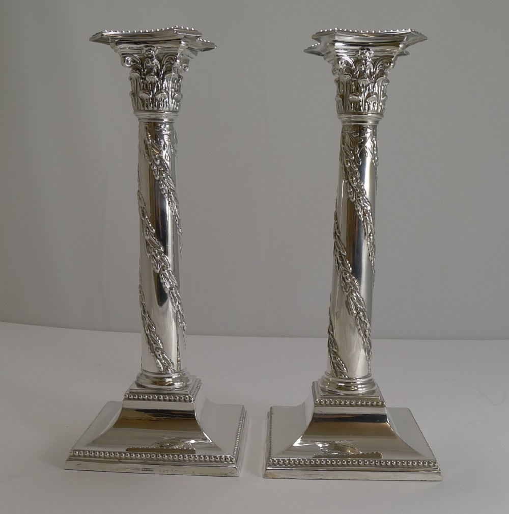 Pair Antique Scottish Silver Plated Candlesticks - Sorley Glasgow c.1890