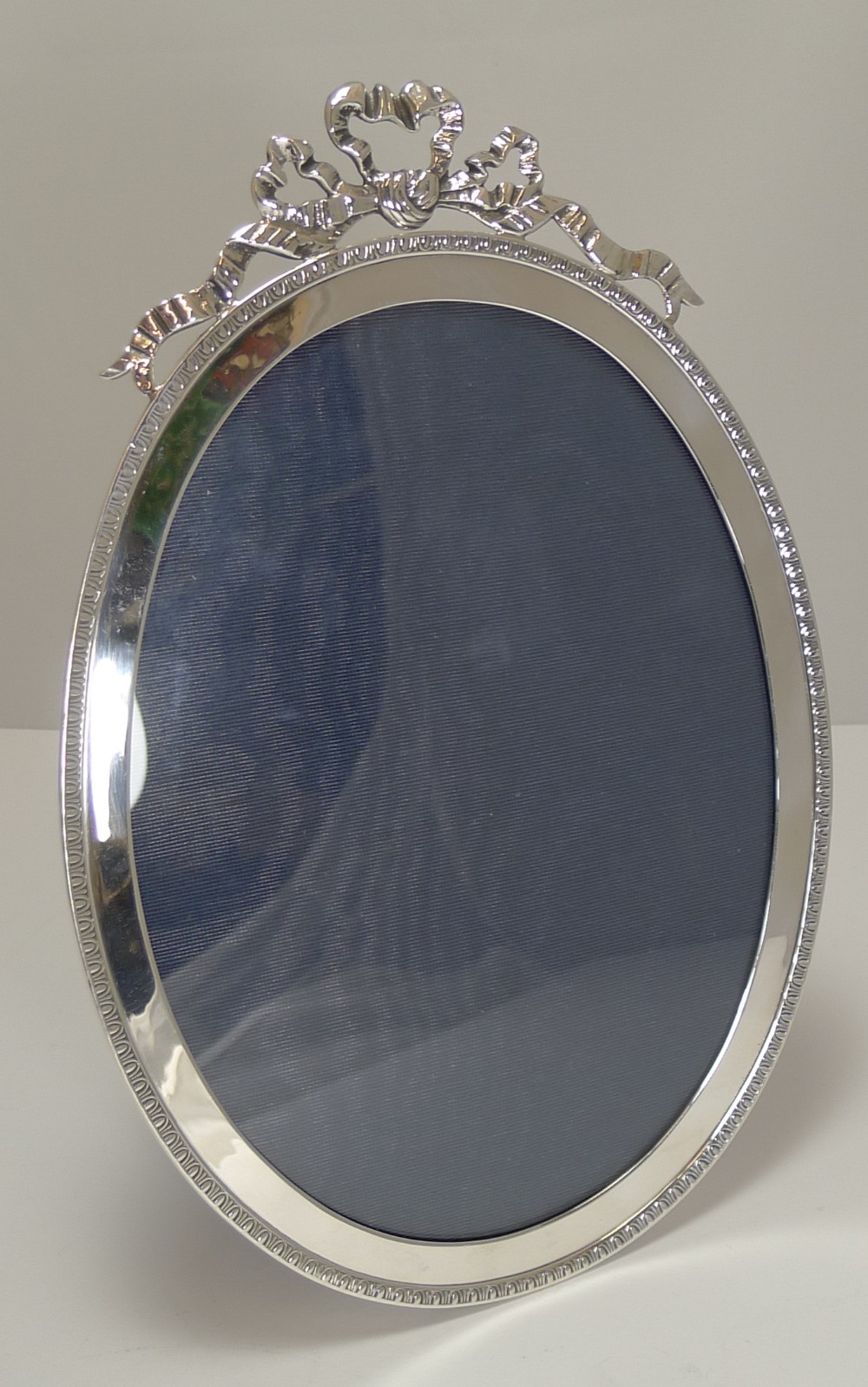 Large Antique English Sterling Silver Photograph Frame - Ribbon and Bow