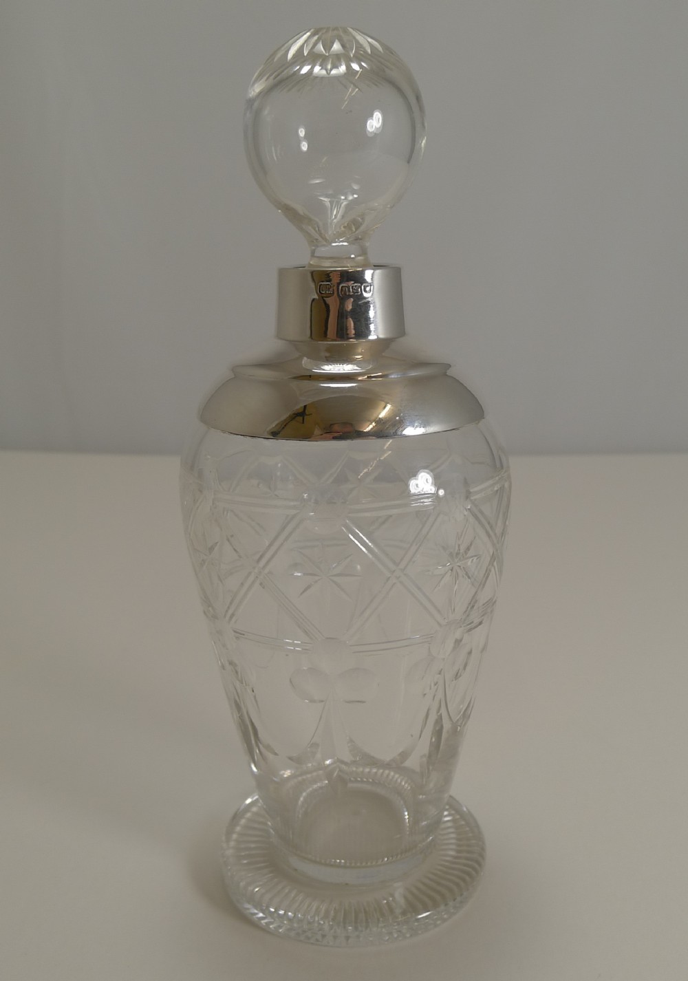 Antique English Sterling Silver Mounted Perfume Bottle - 1915