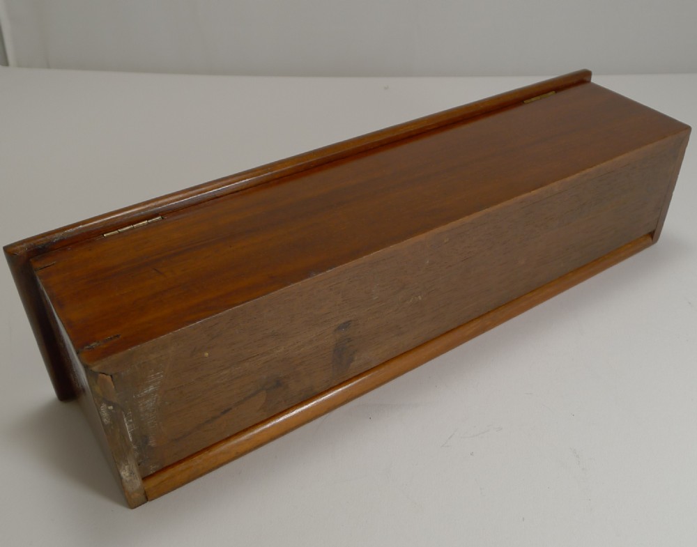 Antique English Boxed Set Bone & Ebony Wood Double Nines Dominoes c.1890 View V