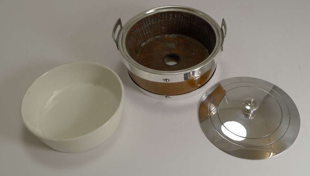 Antique English Oak and Silver Plate Butter Dish c.1890 View VI