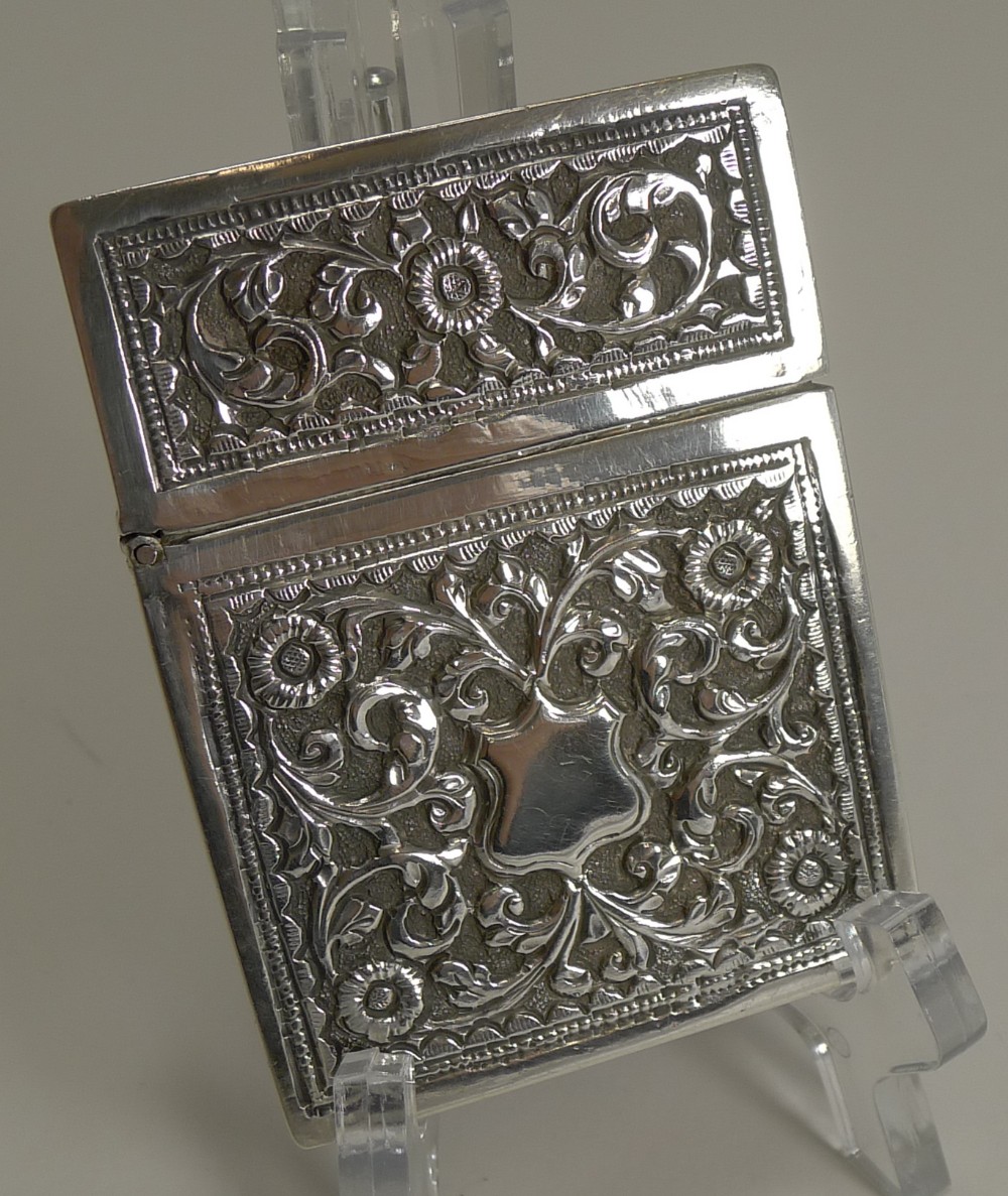Antique Anglo-Indian Sterling Silver Visiting Card Case c.1890