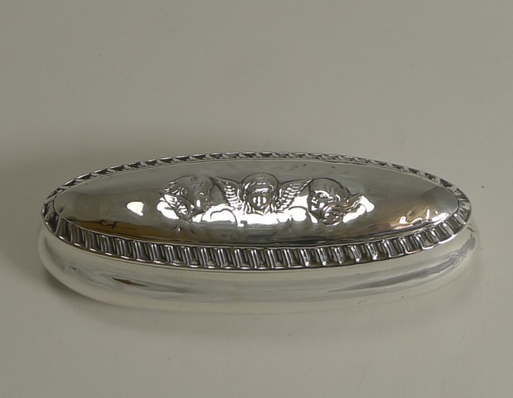 Antique English Sterling Silver Ring Box For Two Rings - 1901 - Angels
