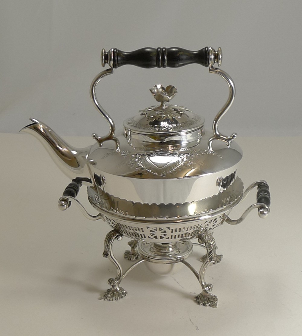 Fabulous Petite Antique Silver Plated Kettle on Stand - 1900