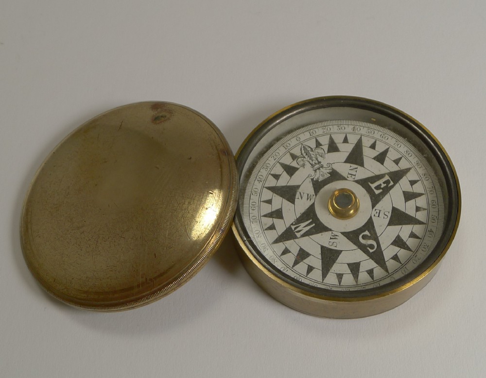 Antique English Brass Cased Floating Card Explorers Pocket Compass c.1880