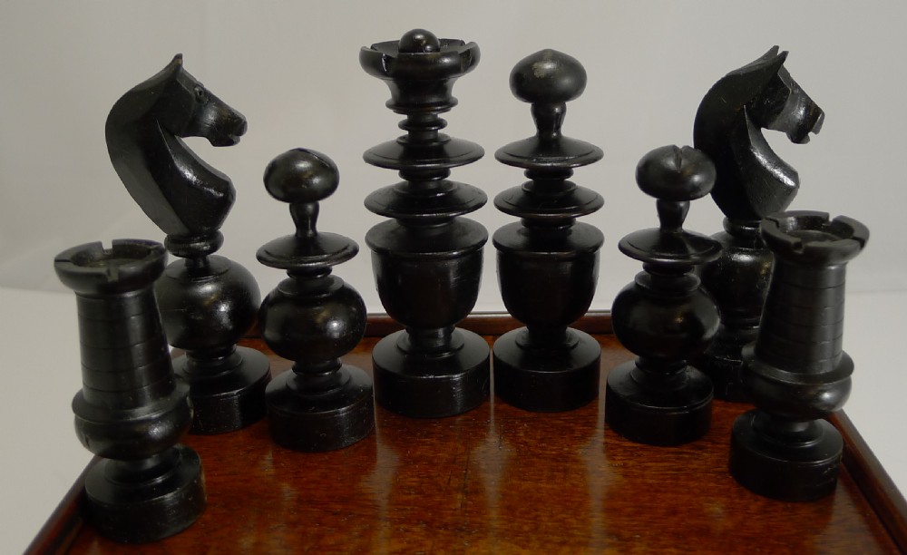 Large Antique English Regency Style Chess Set In Wooden Case c.1900 View III