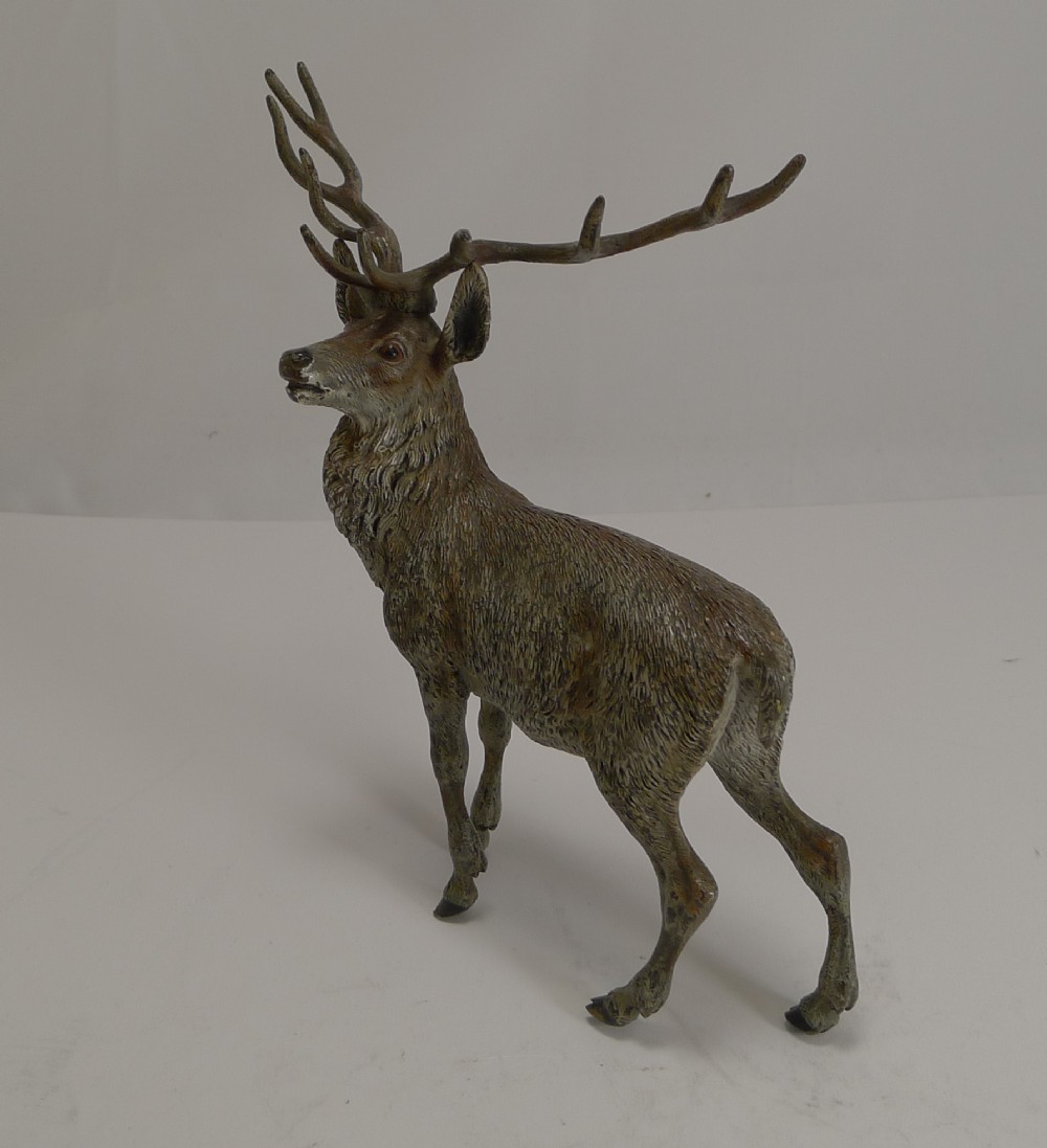 Large Antique Austrian Cold Painted Bronze Stag Figure c.1890