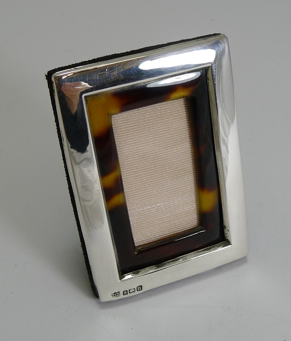 Small Antique English Silver and Tortoiseshell Photograph Frame